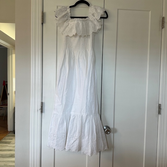 AQUA white eyelet off shoulder midi dress - Picture 2 of 5